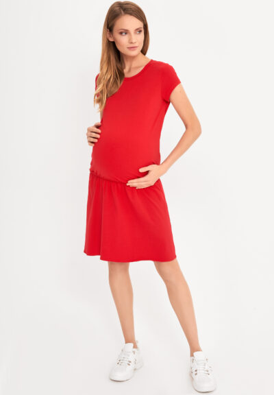 Czerwona sukienka ciążowa do karmienia piersią
