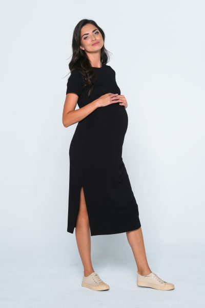 Czarna dopasowana sukienka ciążowa