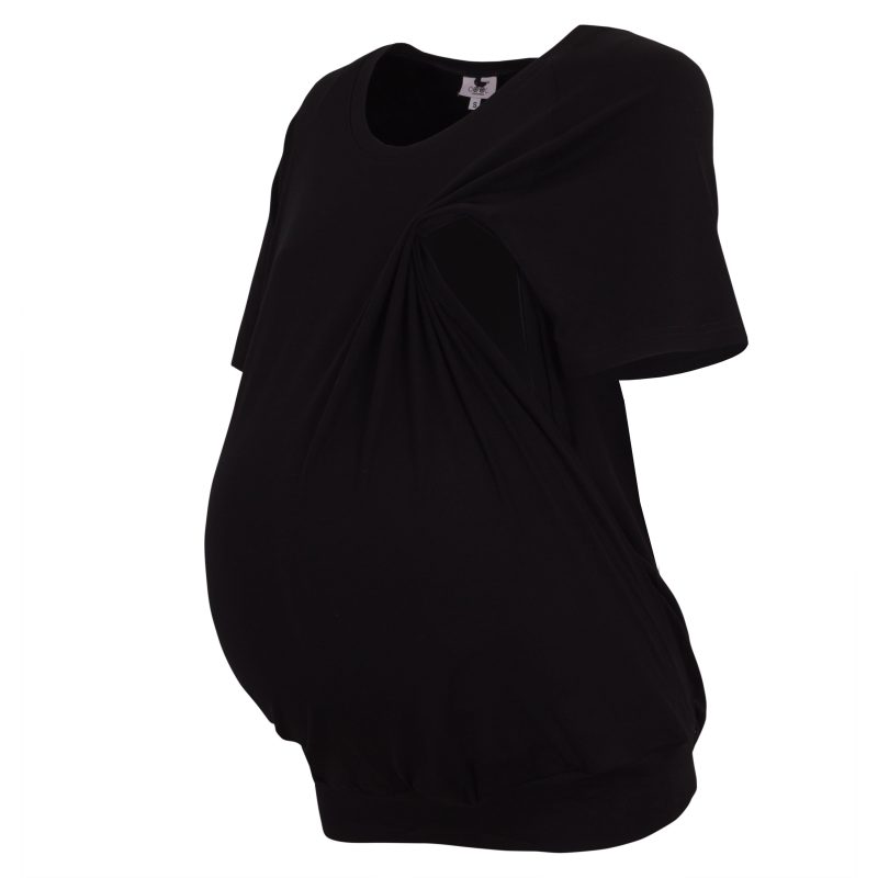 Czarna bluzka ciążowa do karmienia piersią z krótkim rękawem