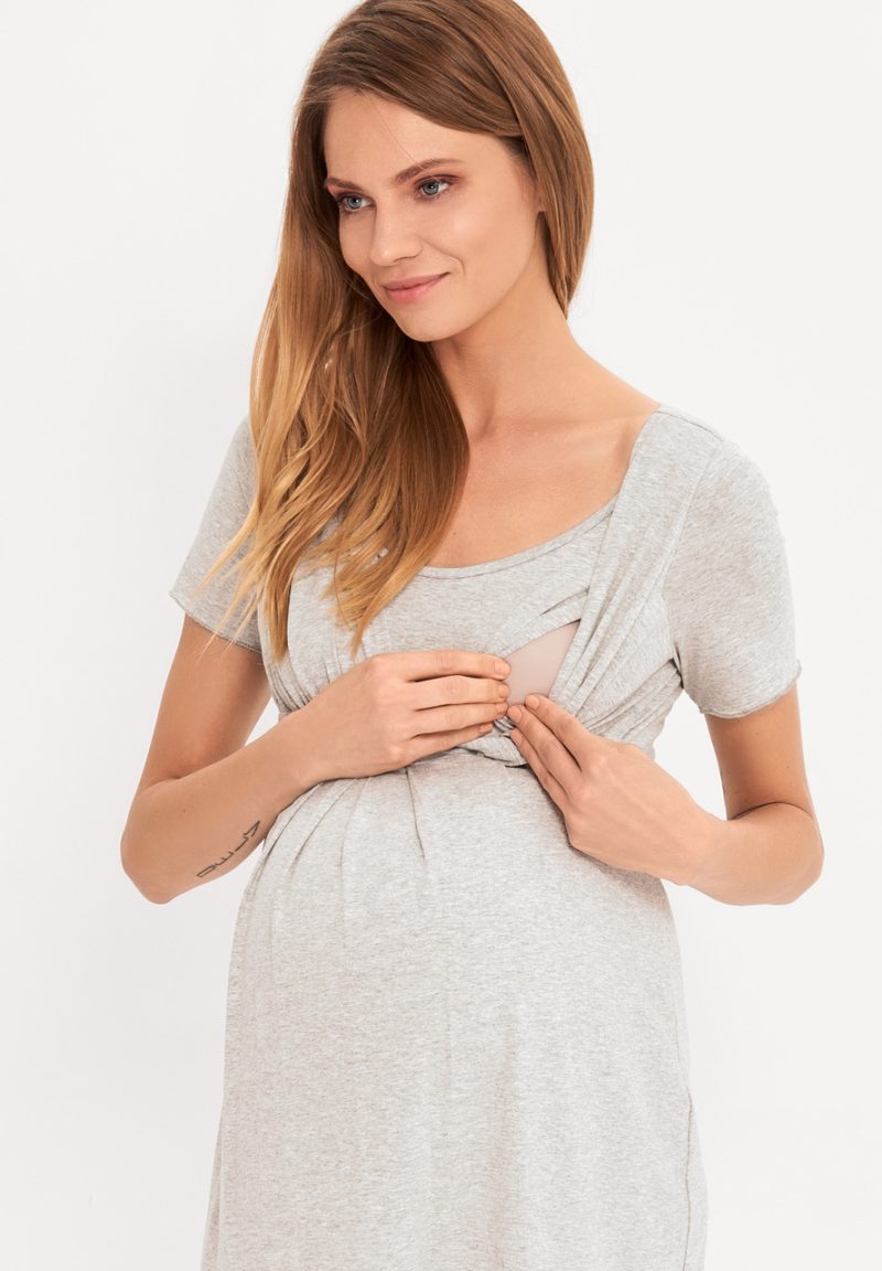Szara ciążowa koszula nocna do karmienia piersią