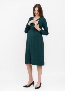 Elegancka sukienka ciążowa i do karmienia zielona