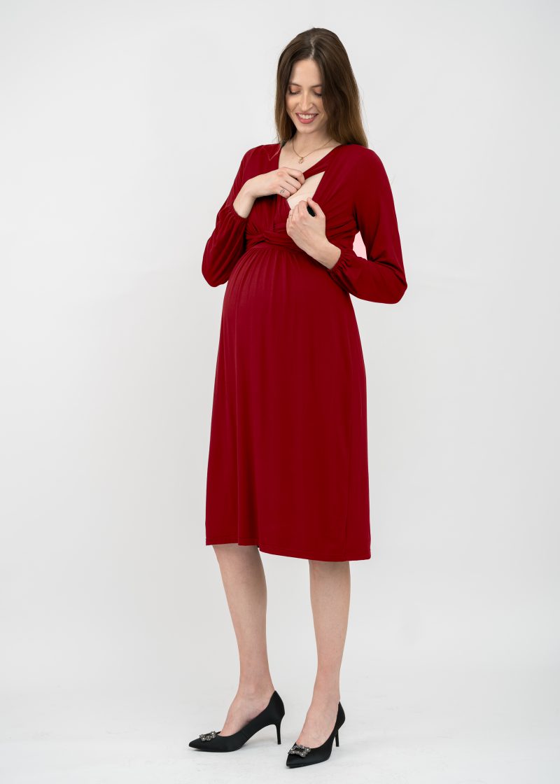 Elegancka sukienka ciążowa i do karmienia czerwona