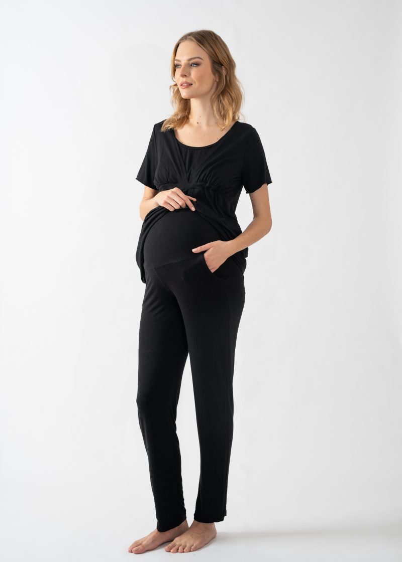 Black maternity and nursing pyjama