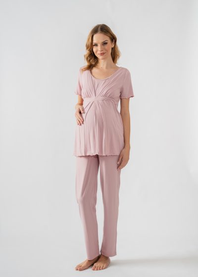 Różowa piżama ciążowa
